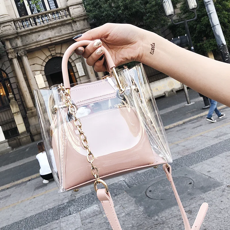 Новинка 2019 прозрачные женские сумки однотонные повседневные на плечо