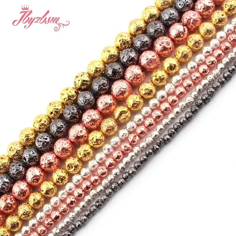 Круглый серебряный черный розовое золото вулканический камень из натуральной