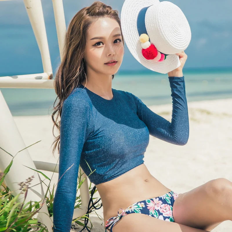 Летний Пляжный купальный костюм с длинными рукавами женский нейлоновый комплект