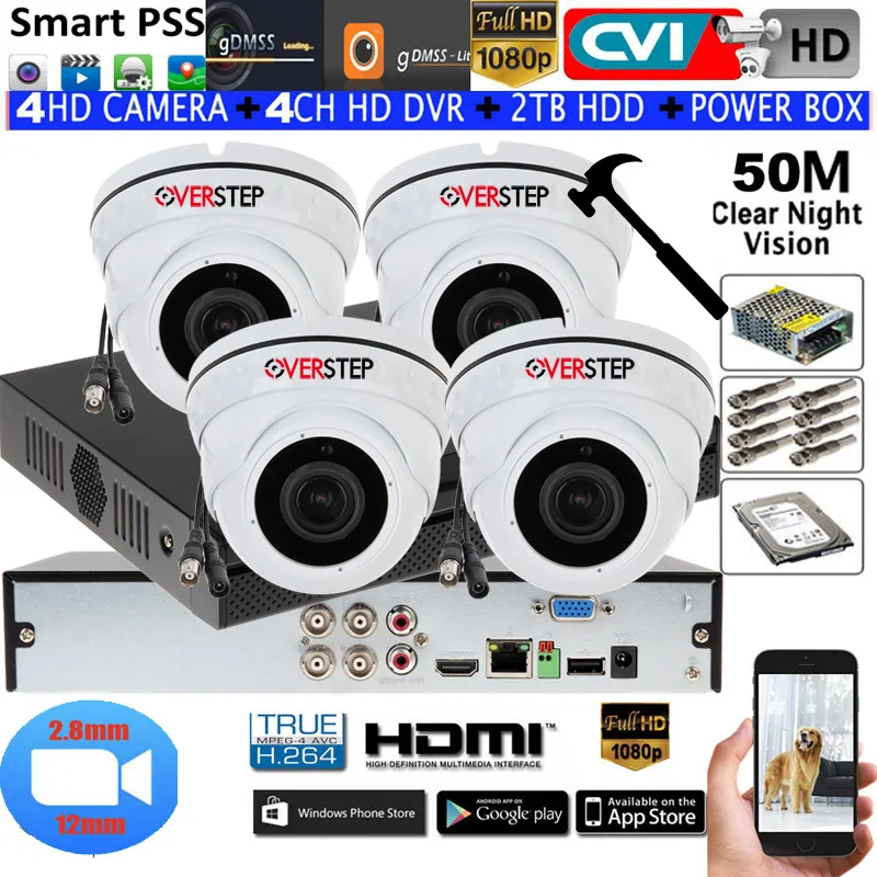 1080P IR50M VANDALPROOF камера MOTOZOOM AHD купольная с 4CH XVR5104HS S3 безопасности комплект HDD блоком
