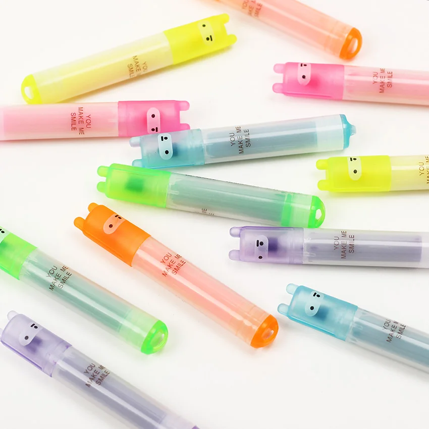 

6PCS Mini Highlighter Creative Lovely Cartoon Painting Pen Marking Pens Students Learn Stationery Supplies
