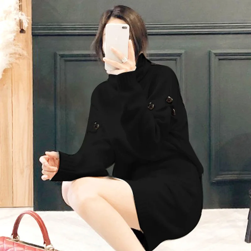 HAMALIEL Turtlenek/Зимний женский вязаный комплект из 2 предметов 2018 красный Свободный