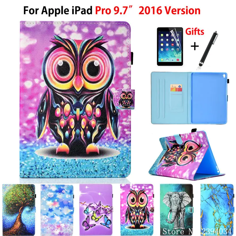 Мультяшный окрашенный чехол для Apple iPad Pro 9,7 дюйма выпуска крышка A1673 A1674 A1675 Funda Coque стенд флип-чехол+ пленка+ ручка