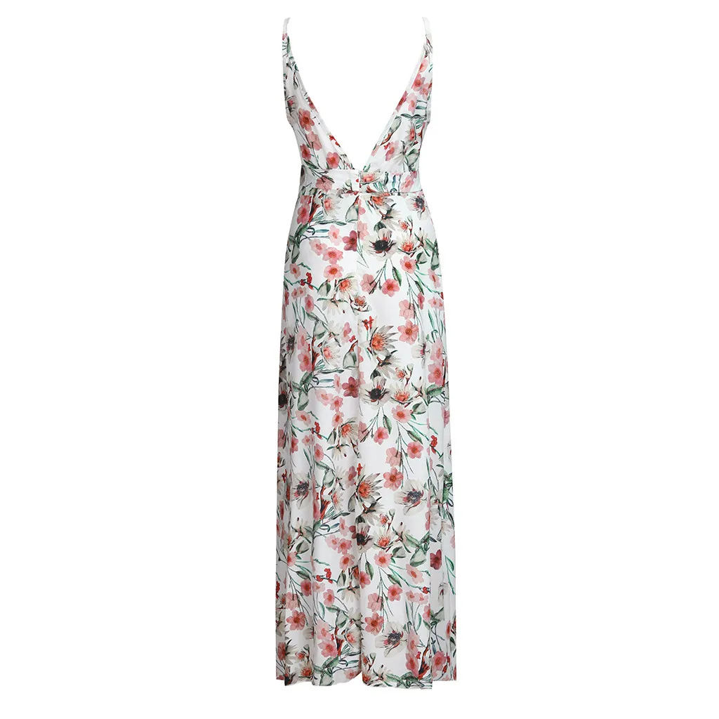 Плюс Размеры шифоновое сексуальное платье Для женщин Летнее Boho ремешками пикантные сексуальное нижнее белье с глубоким v-образным вырезом длинное вечерние Пляжные наряды Z4
