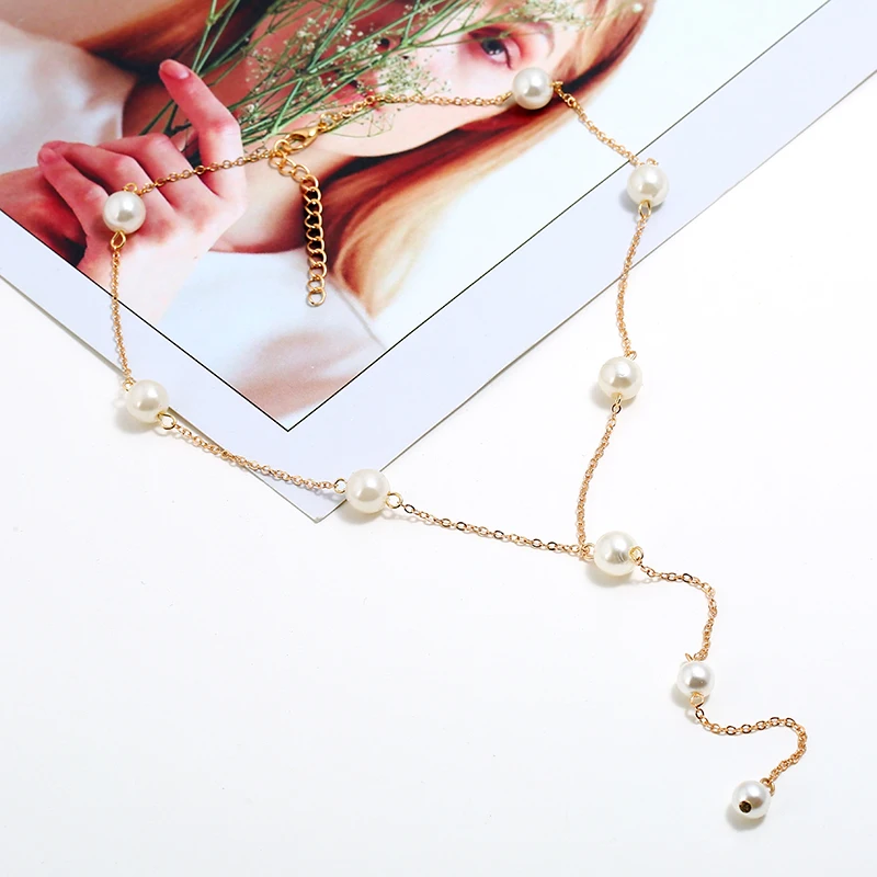 Женское Ожерелье с жемчужной подвеской милая цепочка золотого цвета до ключиц