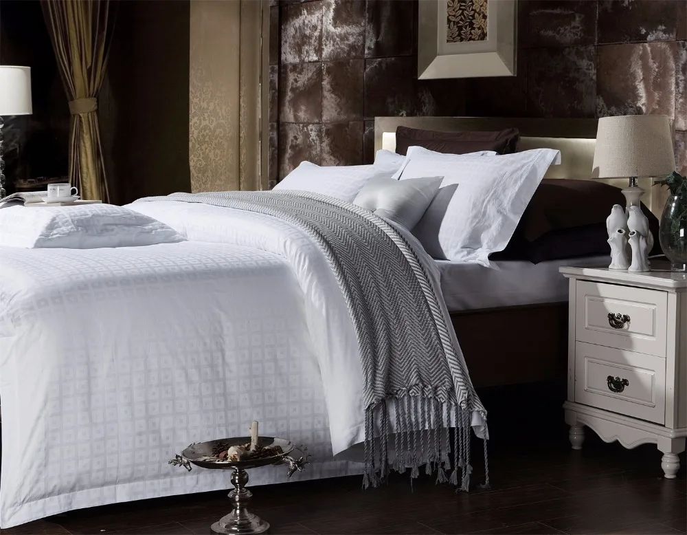 white Luxury Jacquard Bedding Set Five Stars Hotel 100% cotton Duvet Cover King Queen Size Home flat Sheet Linen | Дом и сад