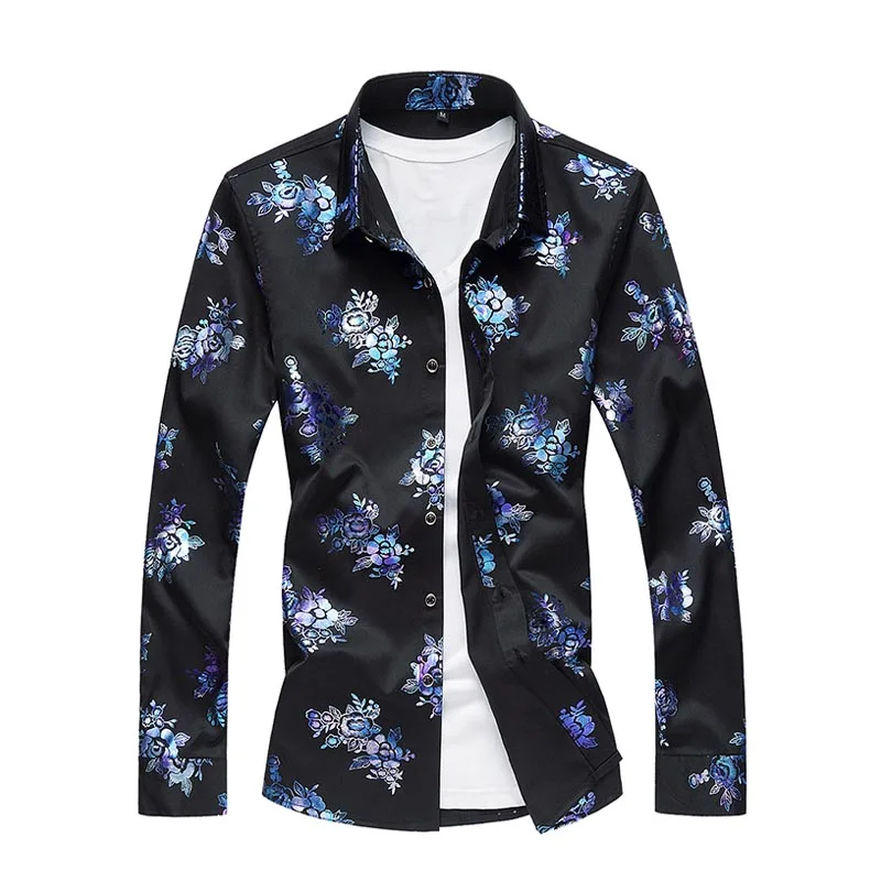 

High Quality Autumn New White Black Men's Shirts Casual Long Sleeve Floral Shirt Soft and Comfortable Big Size 5XL 6XL 7XL