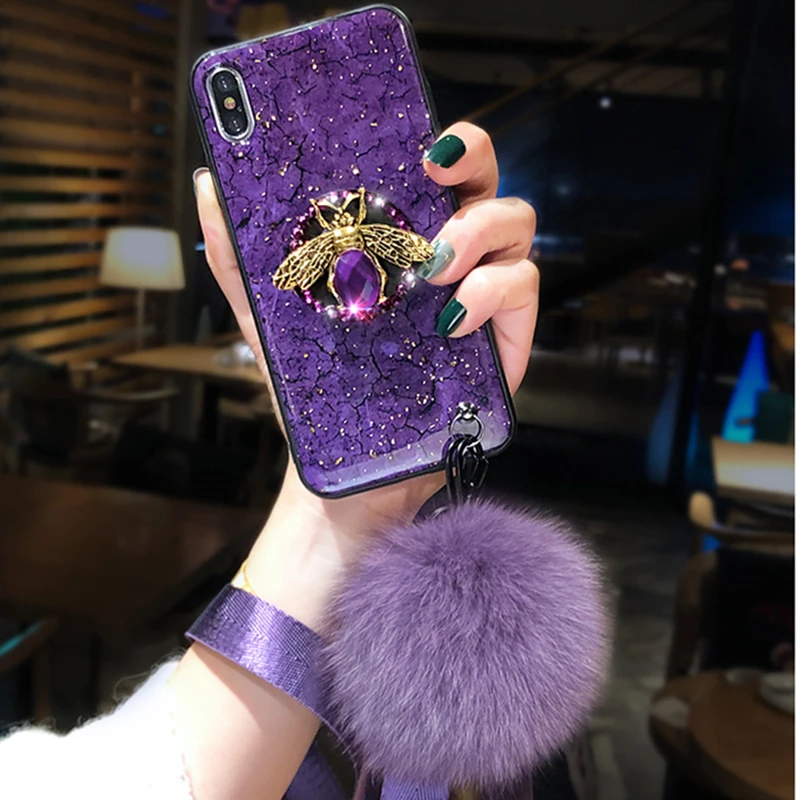 Элитный бренд Diamond пчела кронштейн Мрамор блеск силиконовый чехол для iPhone X XR XS макс 7 8 6 S plus для samsung S8 S9 S10 E Примечание