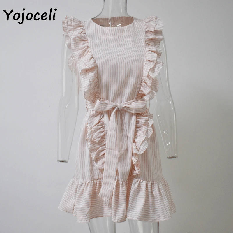 Yojoceli/2019 летнее Полосатое платье с рюшами для женщин уличная мини бантом на день