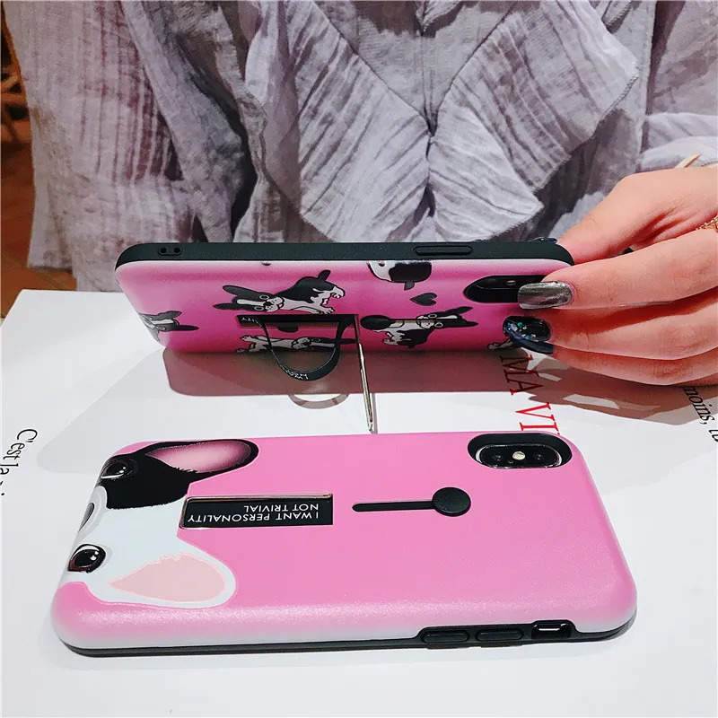 Cover For iPhone X Case Silicone 6 6S 7 8 Plus XR XS Max Cute Pink Stealth Bracket With Finger Ring Coque |