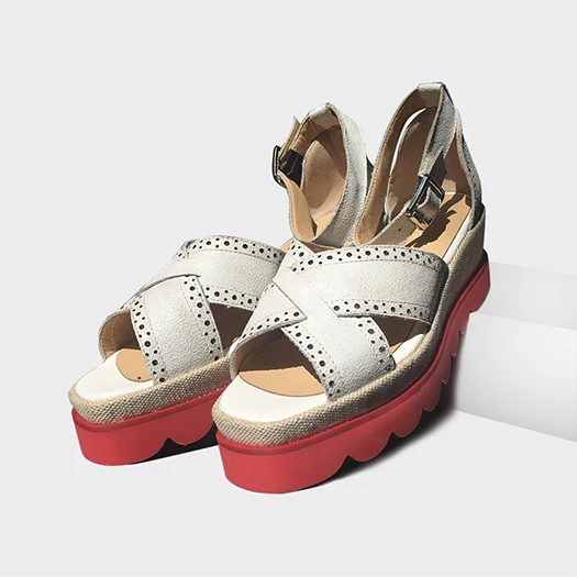 White Litchi Leather Женщины Настоящая кожа лето плюс размер клинья сандалии платформа для высоких каблуков Flatform красный Известный бренд открытый носок надевать насосы обувь Лето - Цвет: White Litchi Leather