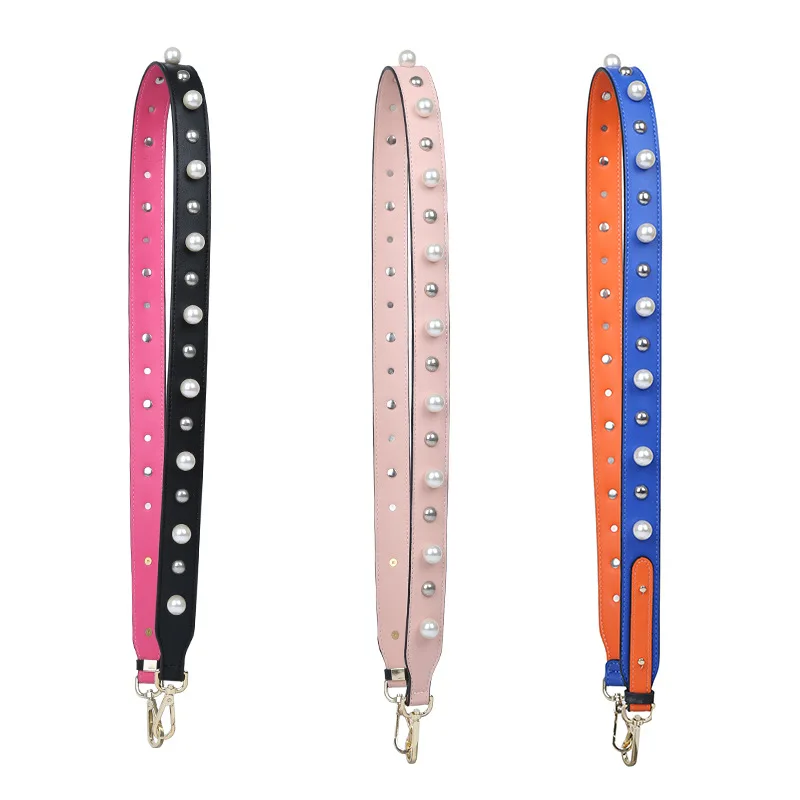 

123 cm New Leather Shoulder Strap Belt Pearls Rivet Handbag Belt Women Adjustable Crossbody Bag Handle Accessory