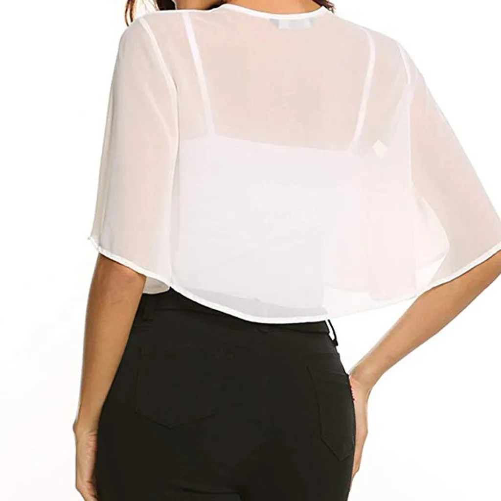 Модные женские шифоновые с коротким рукавом Твердые открытый передний Болеро