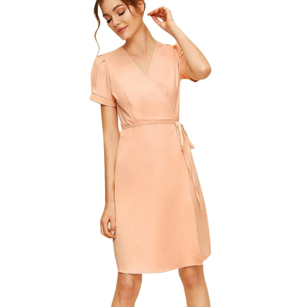 Женское модное Бандажное платье с v-образным вырезом коротким рукавом однотонное