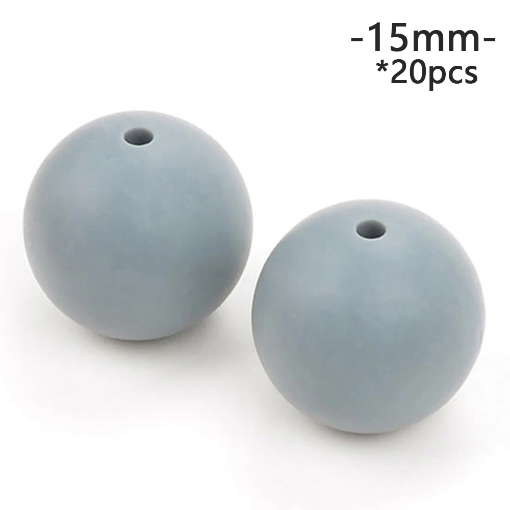 Dimgray LOFCA 15mm 20pcs/lot Silicone Loose Beads Safe Teether Round Baby Teething Beads DIY Chewable Colorful Teething For Infant - Цвет: Dimgray