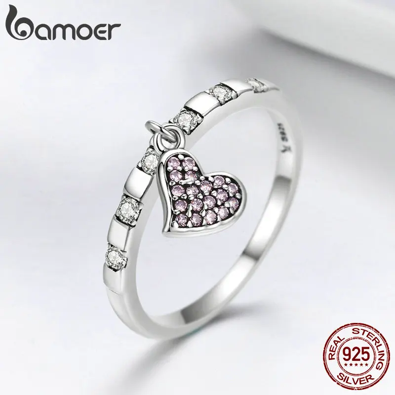 BAMOER, 925 пробы, серебряное кольцо на день, Пятница, настоящая любовь, Золотое сердце, болтается, Женское кольцо для женщин, Стерлинговое Серебро, ювелирное изделие SCR270