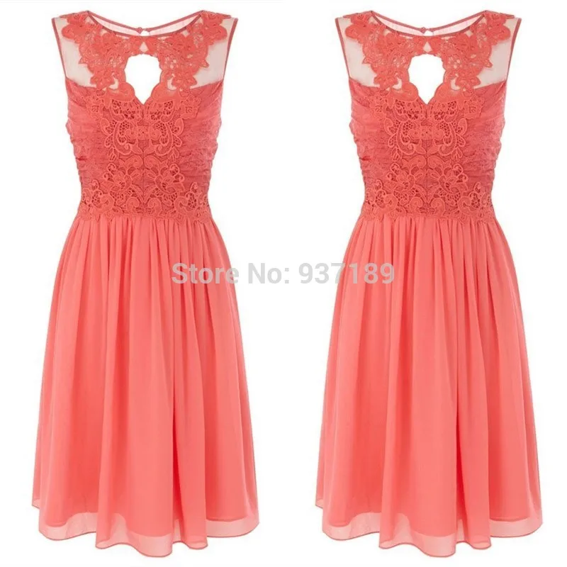 Горячая Распродажа шифоновое короткое платье подружки невесты кораллового