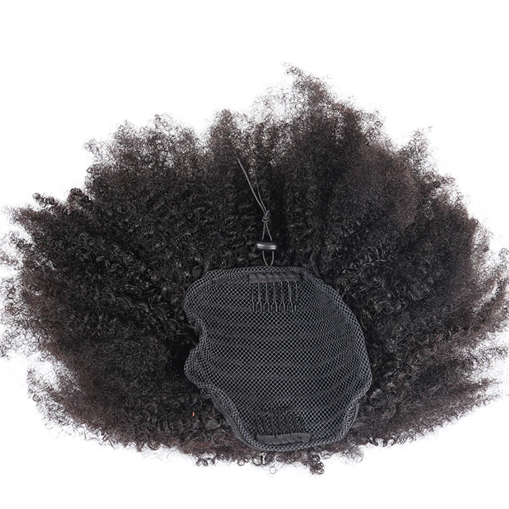 Coletas con cordón para mujer, extensiones de cabello humano mongol Afro, Pelo Rizado 4B 4C, coletas, cabello Remy, CARA