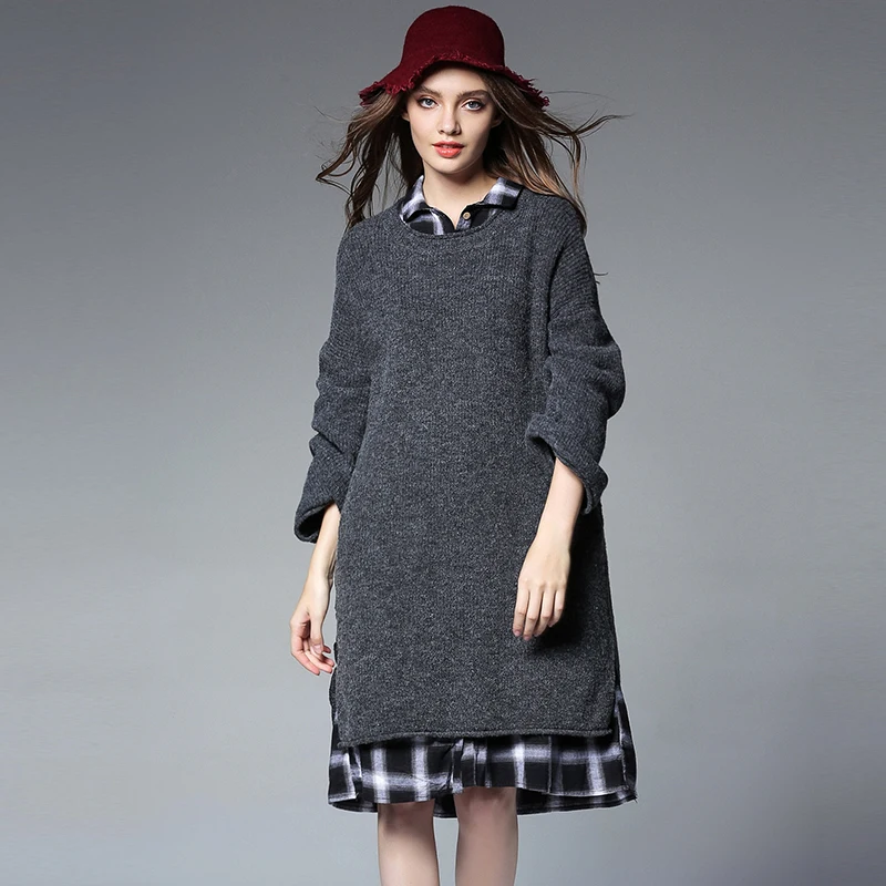 Fashion New winter loose pullover Knitted sweater women's crew neck Show thin thick long tops plus-size lace-up | Женская одежда