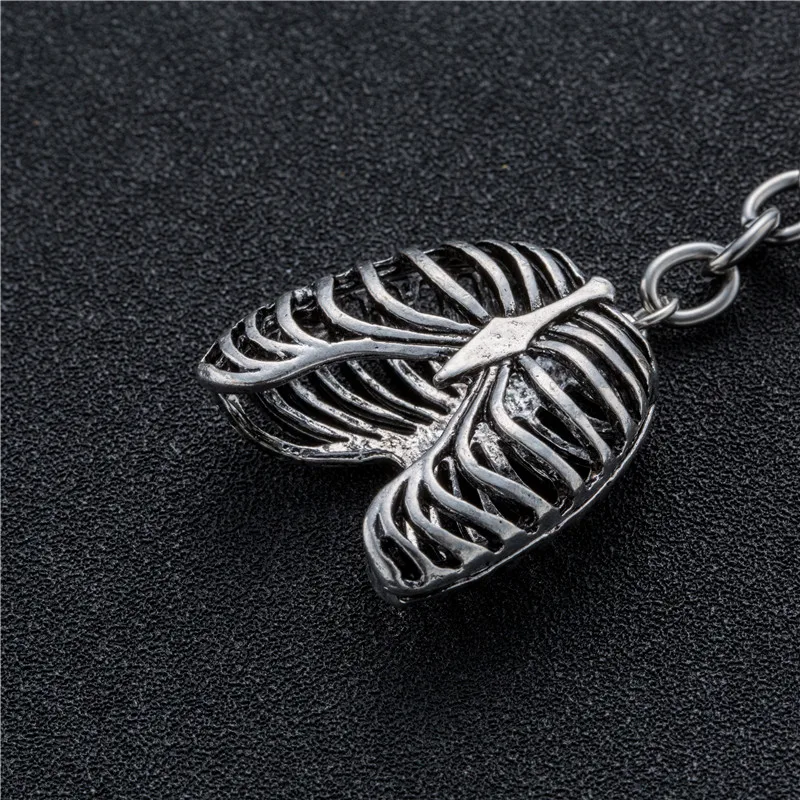Fashion Stainless Steel Keychain Punk Human Rib Cage Skeleton Pendant Suspension Keys Rings Chain Charm Rock party accessories | Украшения