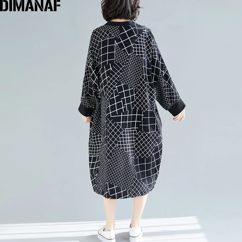 Женское длинное платье в клетку DIMANAF винтажное черного цвета с рукавом летучая