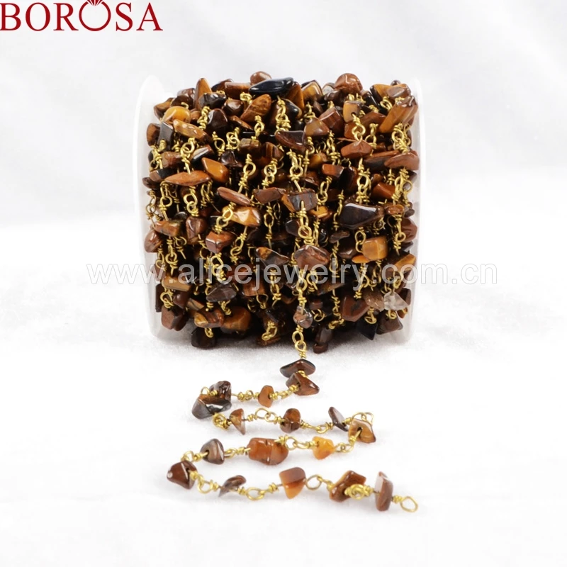 Borosa цепи моды четки тигровый глаз Бусины Цепи золото Цвет серебро Цепочки и