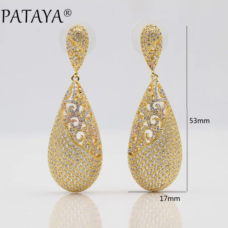 Женские свадебные серьги-гвоздики PATAYA длинные серьги из розового желтого золота