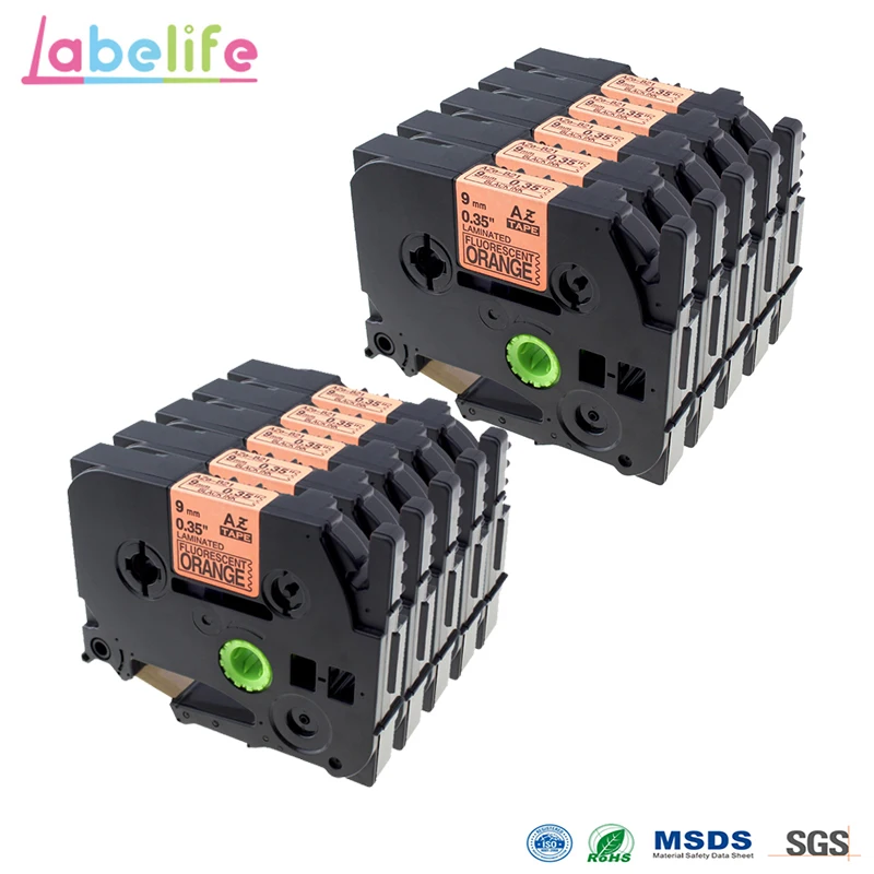 Labelife 10 упаковок флуоресцентная оранжевая стандартная клейкая лента TZe 9 мм