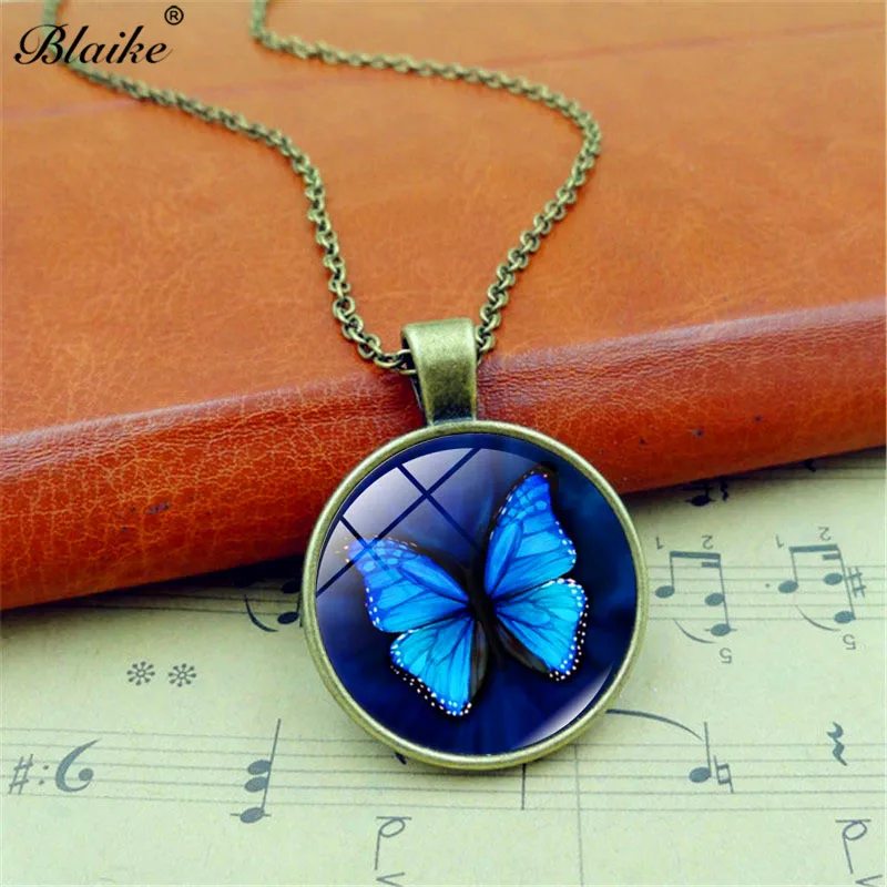 Красивая синяя кофта бабочка Blaike ожерелье из сплава стекла для женщин подарок на