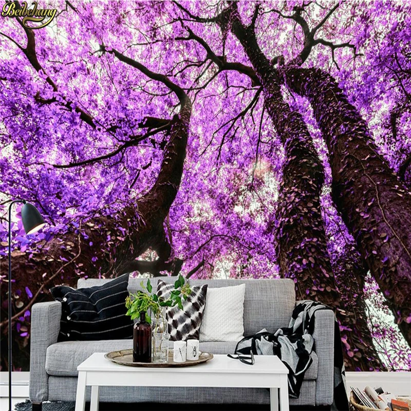 Фотообои beibehang на заказ Настенные обои с фиолетовыми цветами деревом фоном для