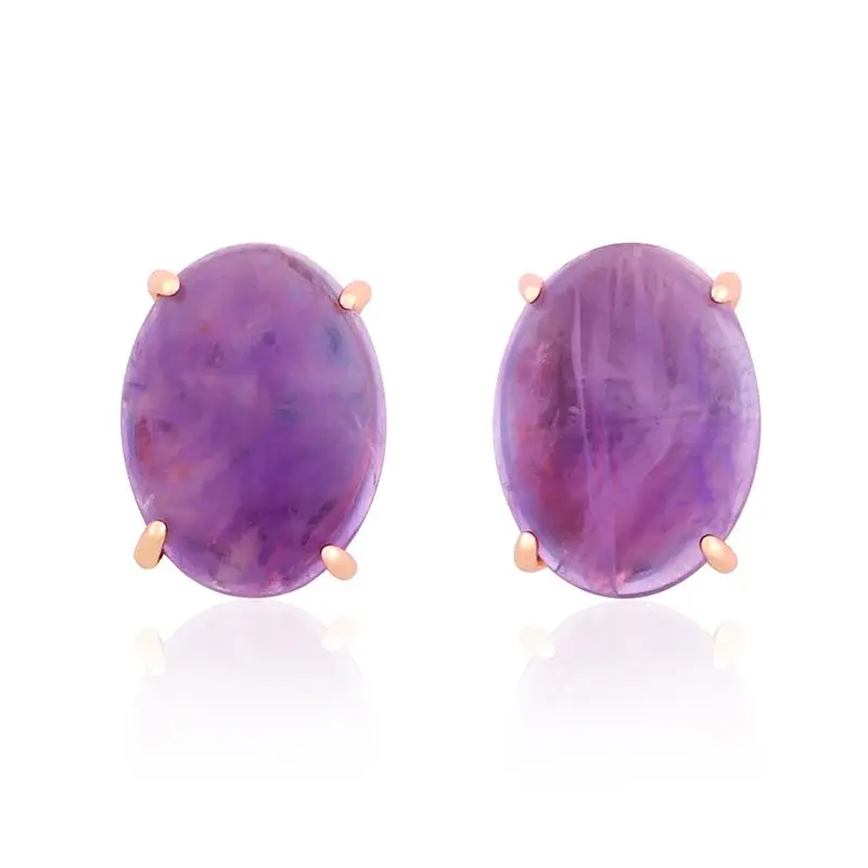 Женские золотые серьги гвоздики с натуральным камнем медный рычаг цветным