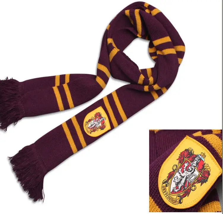 Шарф для косплея Гриффиндор/Слизерин/Hufflepuff/Ravenclaw полосатые шарфы милые шарфы значок персональный Косплей вязаные шарфы - Цвет: scarf