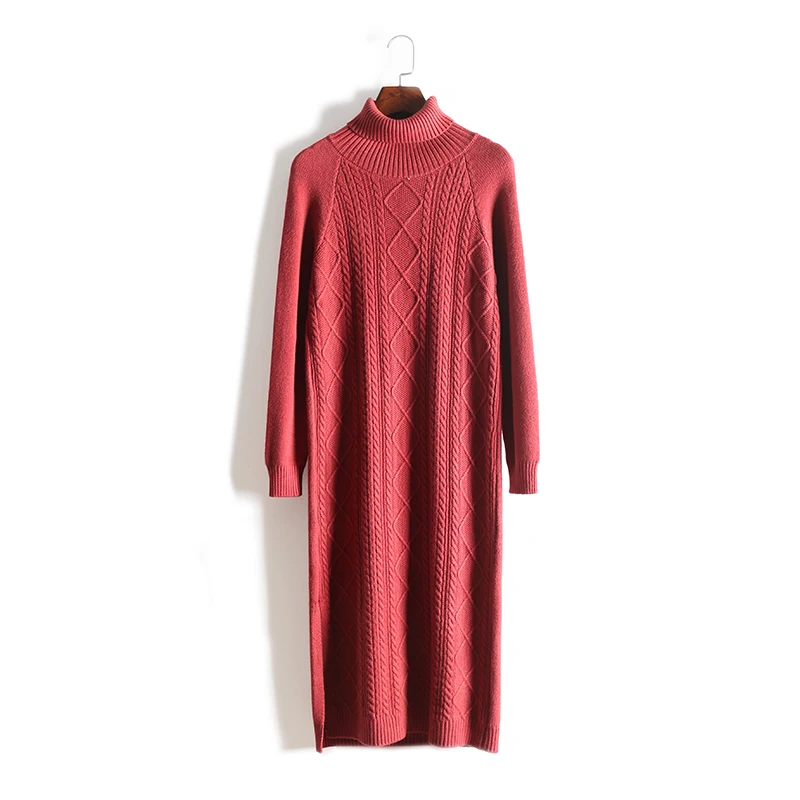 Vadim Women Dress Solid 2020 Winter New Women's Knit Slim Long Bag Hot Sale Wool Hip Cashmere Split High Collar Sleeve Female | Женская