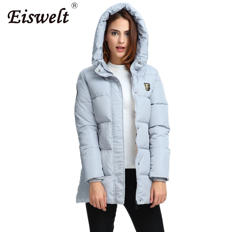 EISWELT 2018 Новая модная Длинная зимняя куртка женское приталенное пальто женская