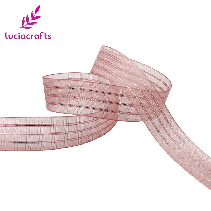 Lucia crafts, 5 ярдов/6 ярдов, 25 мм, серебряная фольга, лента из органзы с принтом, сделай сам, подарочная упаковка, Свадебная вечеринка, украшение для волос, P1102 - Цвет: C1 Bean powder 5y