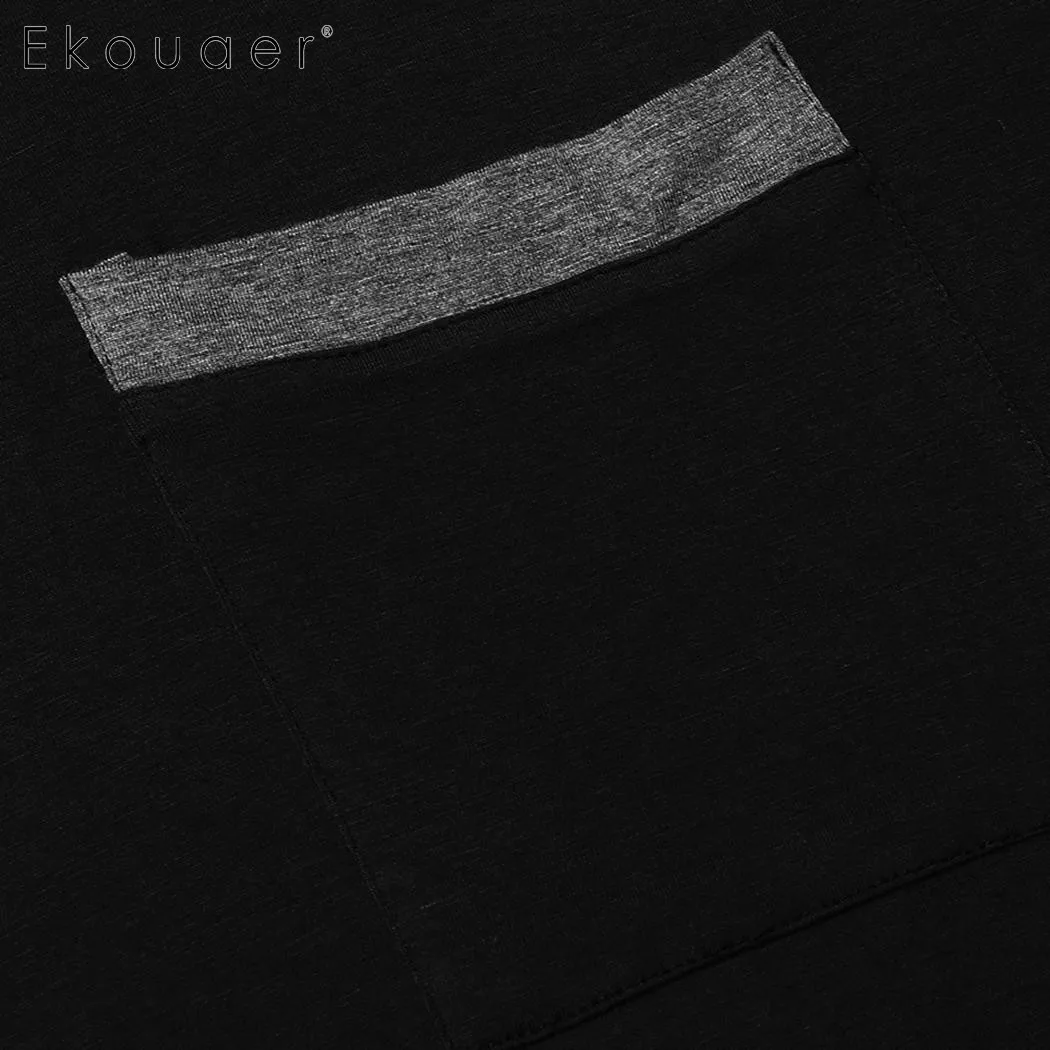 Ekouaer/Мужская одежда для сна с рукавами реглан ночная рубашка в стиле пэчворк