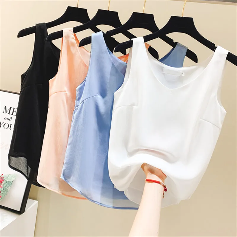 

Chiffon Tops Women Summer Woman Streetwear White Top Plus Size Sexy Harajuku Top Women Solid Stain Vest Tops Tees Streetwear 2XL