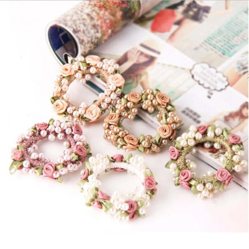 Женские аксессуары для волос эластичные резинки с цветами жемчужинами и