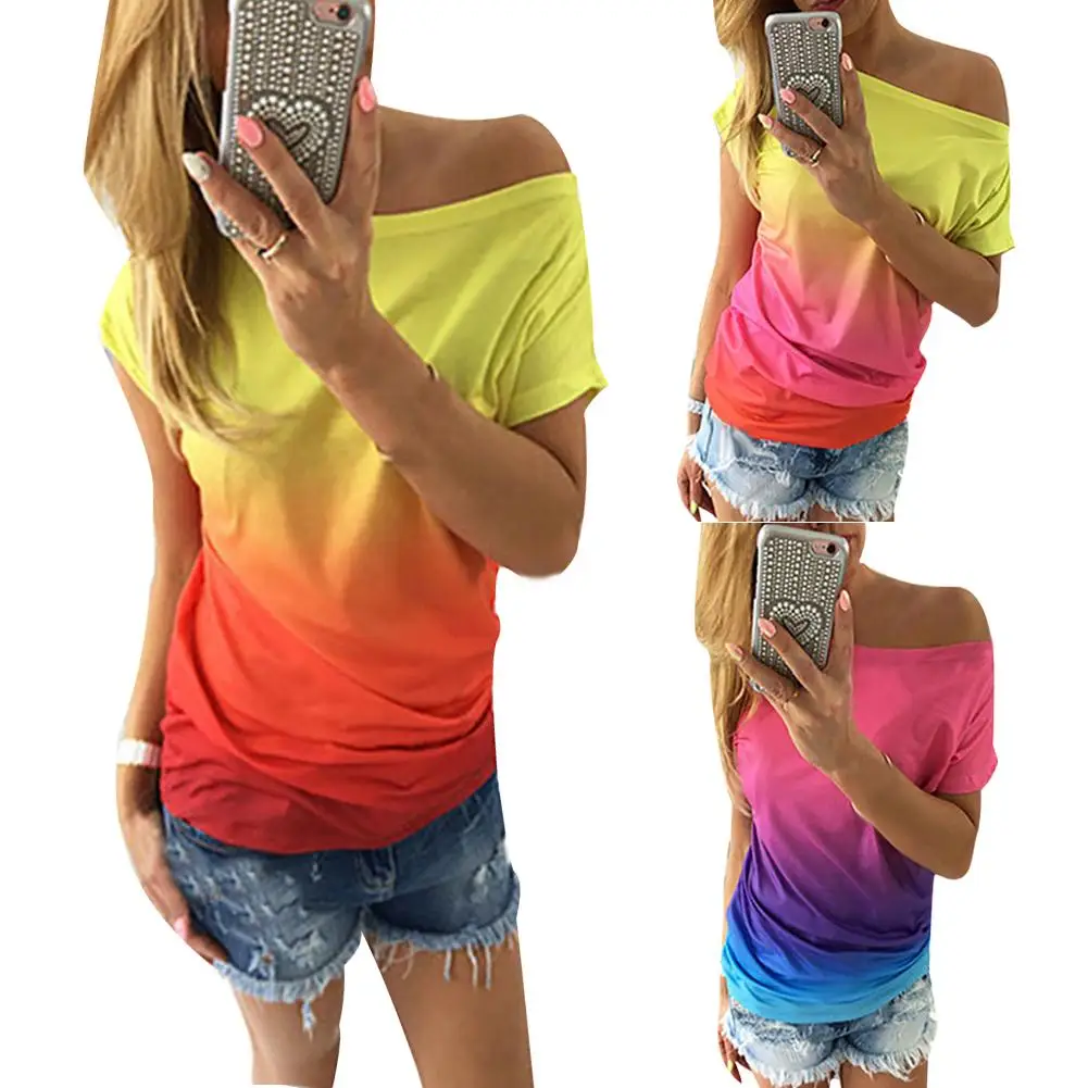 Женская футболка с открытыми плечами круглым вырезом и коротким рукавом