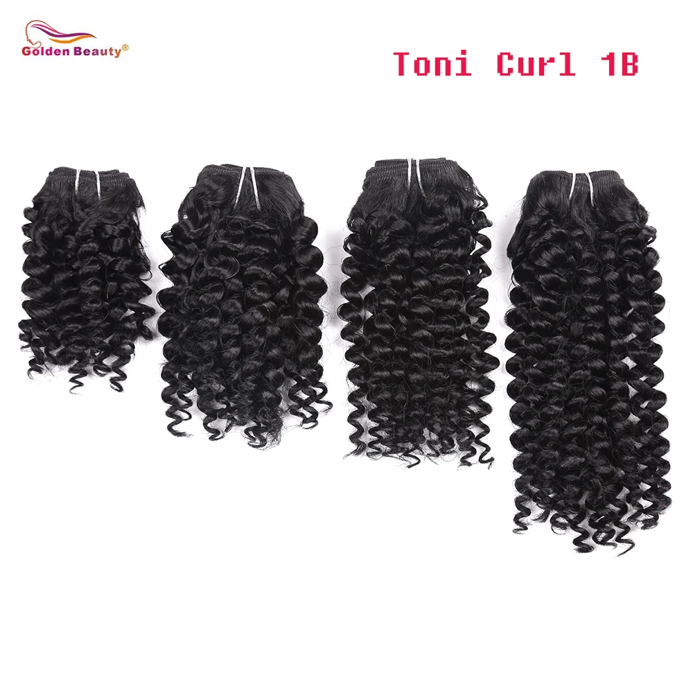 8-14inch Curly Hair Bundles Heat Resistant Synthetic Weaves Sew in Extensions Short Weave 4pcs/pack Golden Beauty | Шиньоны и парики