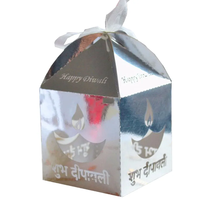 50pcs /lot Happy diwali baptism favor box laser cut sweet with free various ribbons | Дом и сад