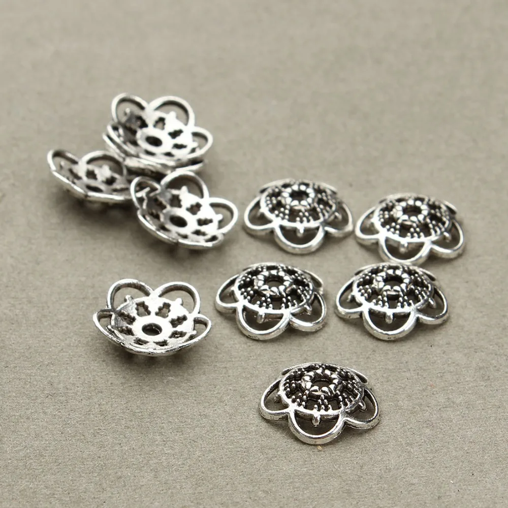 

2020 Wholesale 100pcs Antique Loose Spacer Beads 1.5mm Hole 10mm Flower End Caps Bead for DIY Bracelets Jewelry Findings