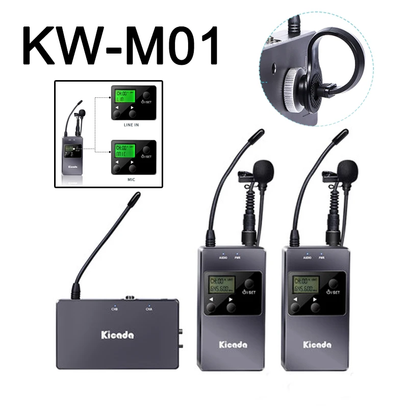 KW M01 UHF 50 каналов беспроводной микрофон петличный с отворотом Линейный режим