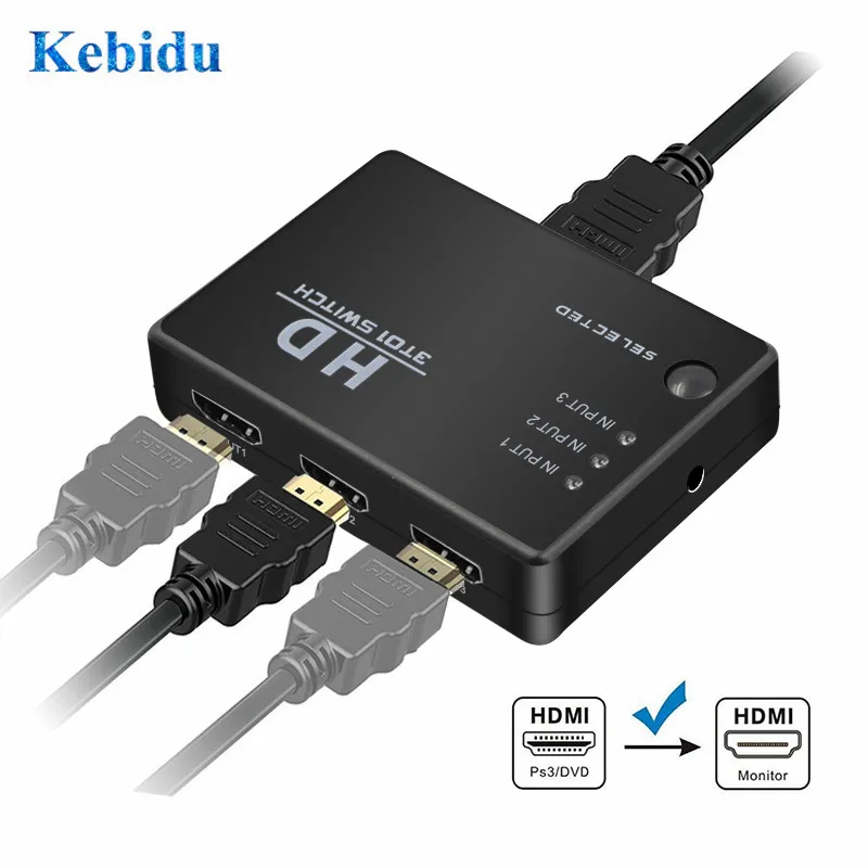 KEBIDU 3 порта видео HDMI совместимый коммутатор разветвитель для PS4 Для Xbox One HDTV DVD + ИК