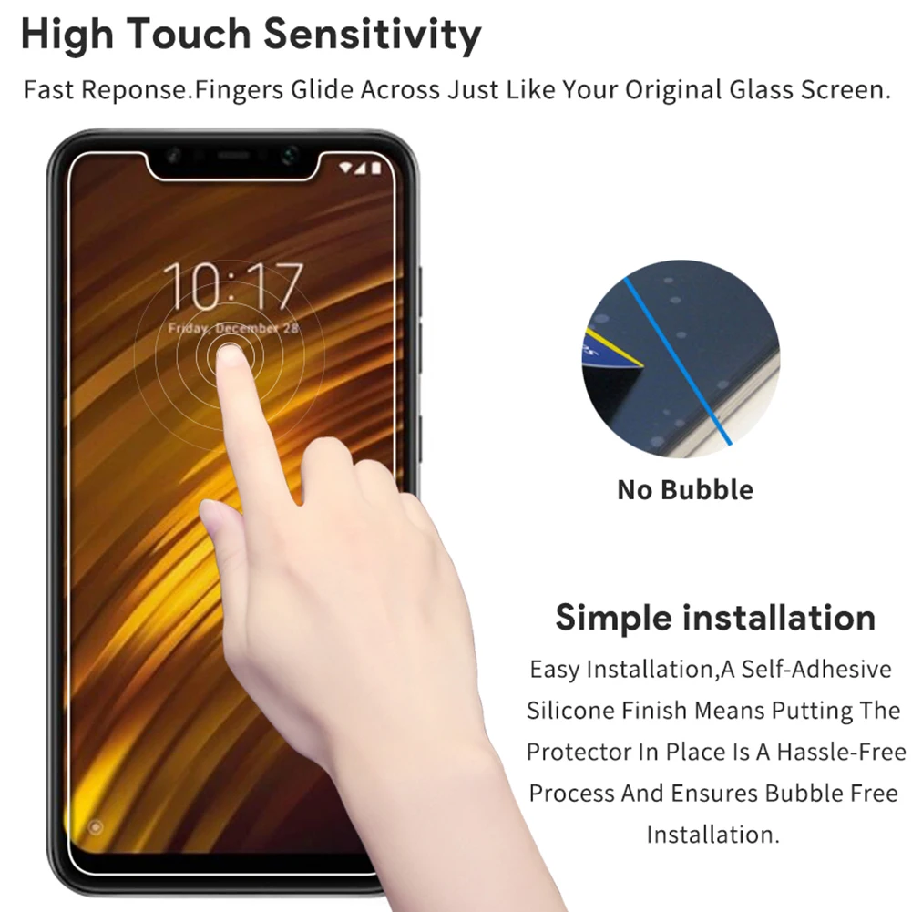 2 шт./лот Экран протектор дляxiaomi Pocophone F1 с уровнем твердости 9 H закаленное Стекло