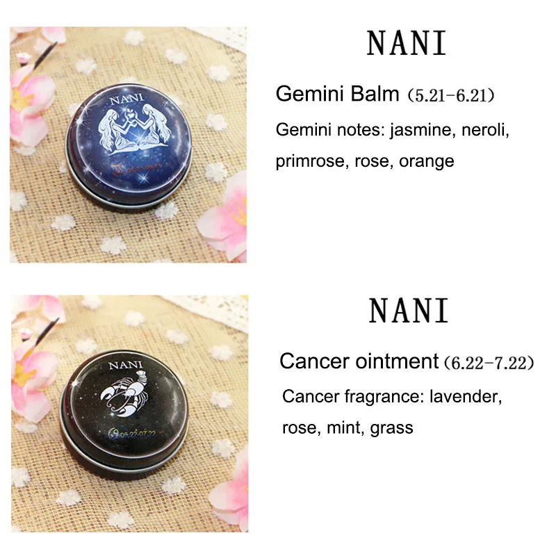 

NI 12 Zodiac Sign Compact Scented Body Balm Skin Care Cream Flower Antiperspirant Essential SK88
