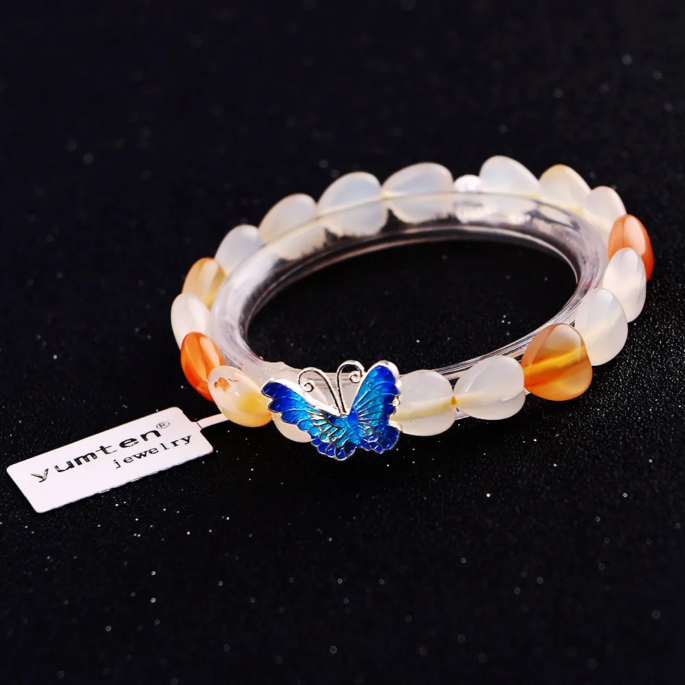 Yumten Agate Heart 925 Silver Butterfly Ladies Bracelet Jewelry Wristband Womens Bracelets Viking Love Bracciali Donna | Украшения и