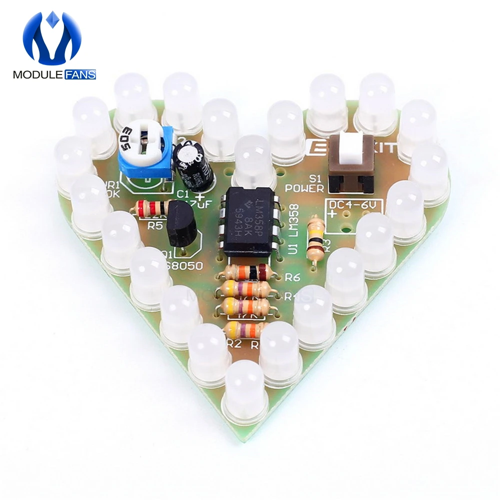 DIY Kit сердце Форма охлаждающаяся Лампа Комплект DC 4 V-6 V Дыхание светодиодный люкс Красный белого и синего цвета зеленый лазерный модуль линия по производству досок для обучения
