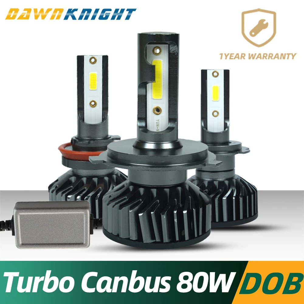 H7 Led Canbus Turbo H4 H1 H3 9005 9006 H8 H9 H11 Lamp 80W 120000LM Mini Size DOB Chip автомобильная светодиодная фара