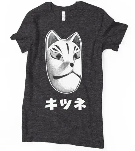 Японская футболка с маской Kitzune Fox Japan Tee Anime Manga-мужская и женская крутая